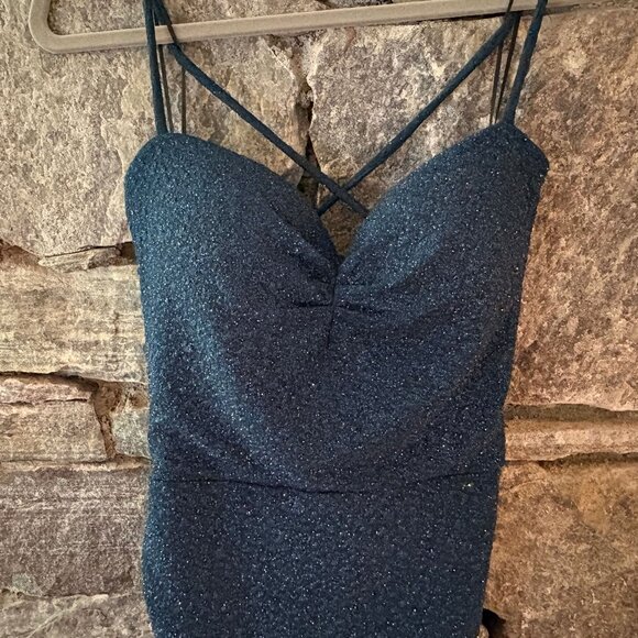 WINDSOR: MY SPARKLE GLITTER LACEUP MINIDRESS - TEAL; SIZE L; NWT - Picture 2 of 8